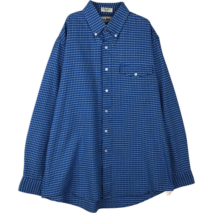 70s-80'S LL Bean Long-Sleeve Button-Down Check Shirt, Made in USA, Men's Size L (Equivalent), Vintage cotton blue type Vintage Second Hand