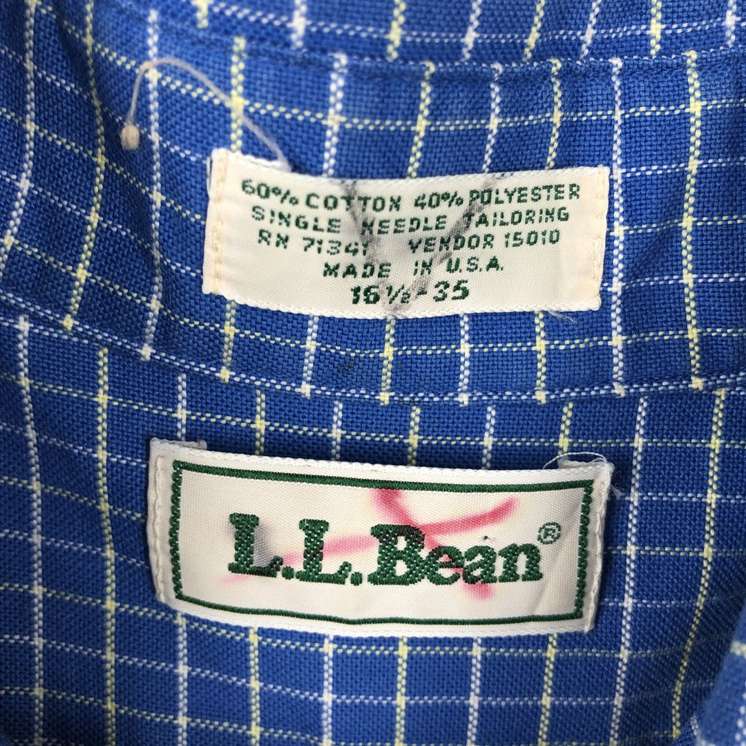 70s-80'S LL Bean Long-Sleeve Button-Down Check Shirt, Made in USA, Men's Size L (Equivalent), Vintage cotton blue type Vintage Second Hand