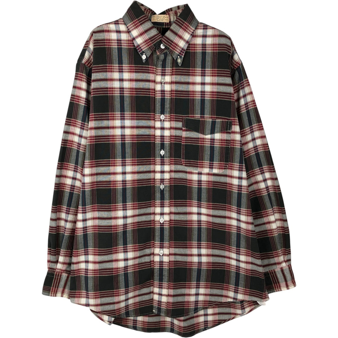 70s-80'S LL Bean Long-Sleeve Button-Down Check Shirt, Made in USA, Men's Size L (Equivalent), Vintage cotton red type Vintage Second Hand
