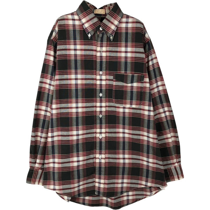 70s-80'S LL Bean Long-Sleeve Button-Down Check Shirt, Made in USA, Men's Size L (Equivalent), Vintage cotton red type Vintage Second Hand