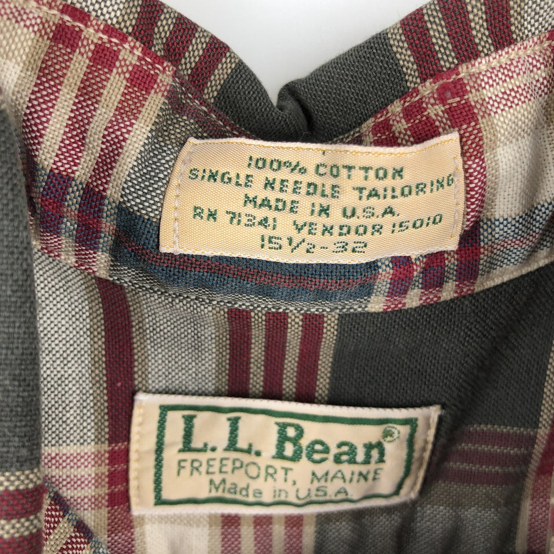70s-80'S LL Bean Long-Sleeve Button-Down Check Shirt, Made in USA, Men's Size L (Equivalent), Vintage cotton red type Vintage Second Hand