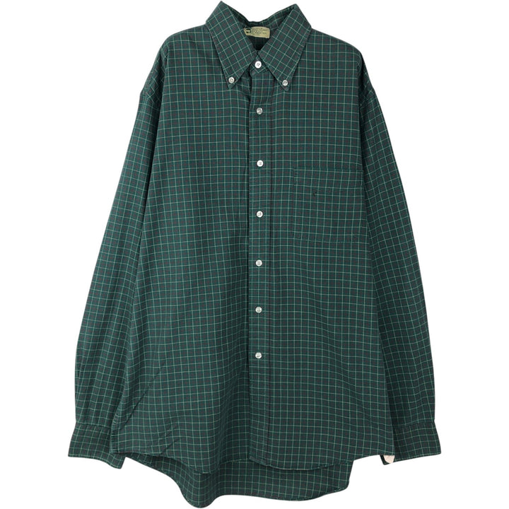 70s-80'S LL Bean Long-Sleeve Button-Down Check Shirt, Made in USA, Men's Size L (Equivalent), Vintage cotton green type Vintage Second Hand