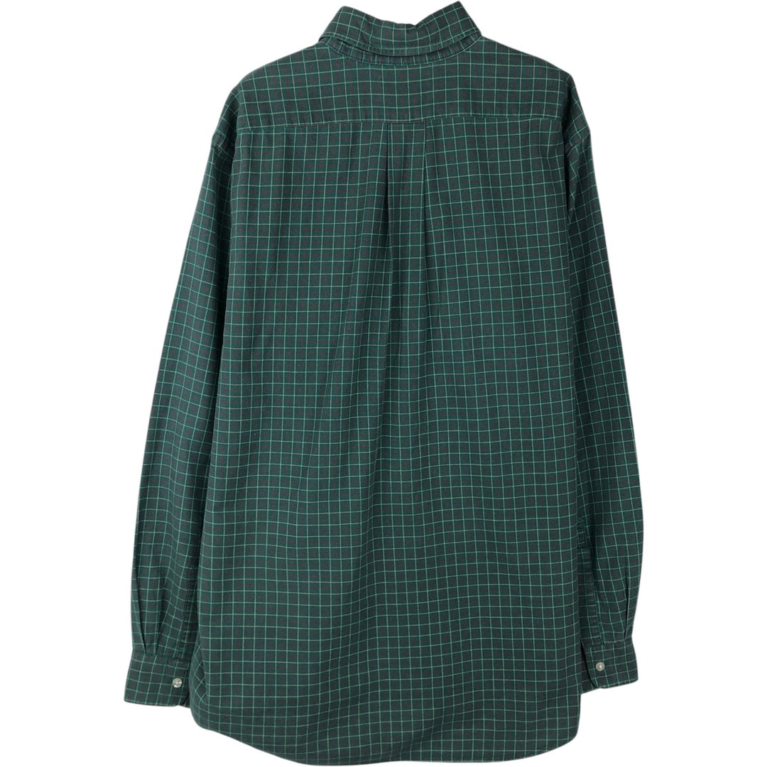 70s-80'S LL Bean Long-Sleeve Button-Down Check Shirt, Made in USA, Men's Size L (Equivalent), Vintage cotton green type Vintage Second Hand