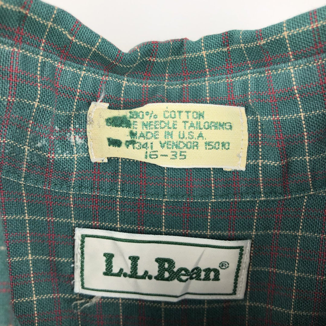 70s-80'S LL Bean Long-Sleeve Button-Down Check Shirt, Made in USA, Men's Size L (Equivalent), Vintage cotton green type Vintage Second Hand