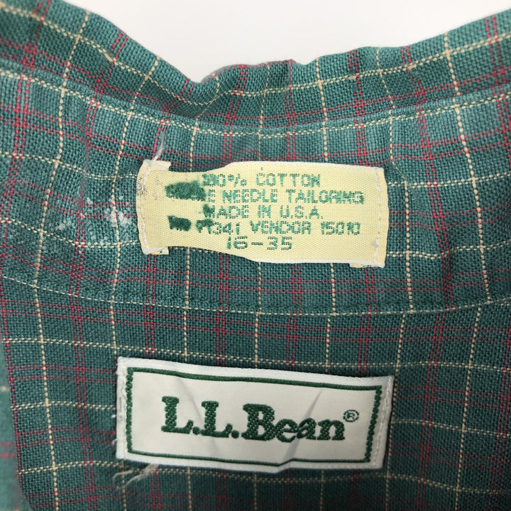 70s-80'S LL Bean Long-Sleeve Button-Down Check Shirt, Made in USA, Men's Size L (Equivalent), Vintage cotton green type Vintage Second Hand