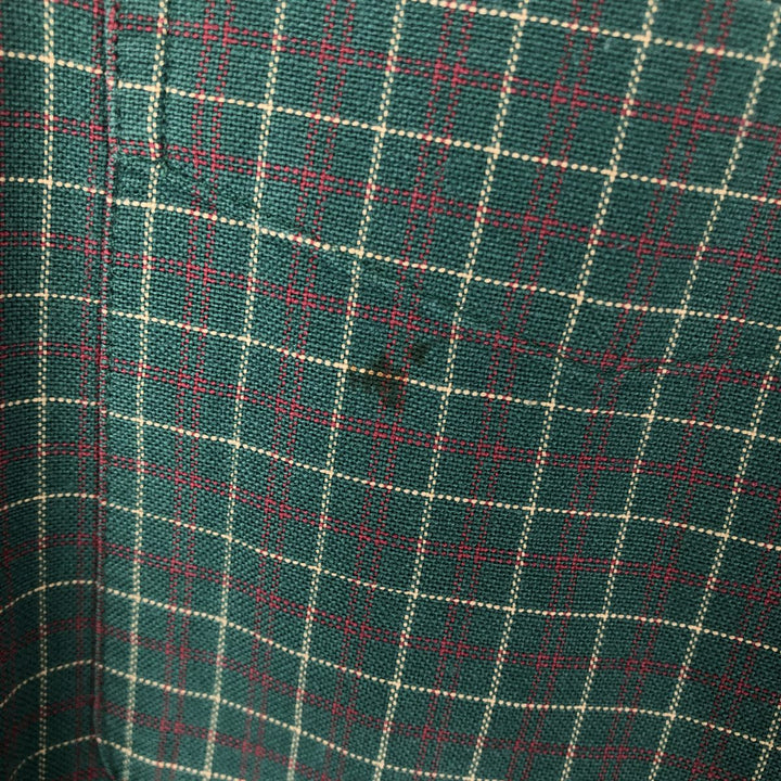 70s-80'S LL Bean Long-Sleeve Button-Down Check Shirt, Made in USA, Men's Size L (Equivalent), Vintage cotton green type Vintage Second Hand