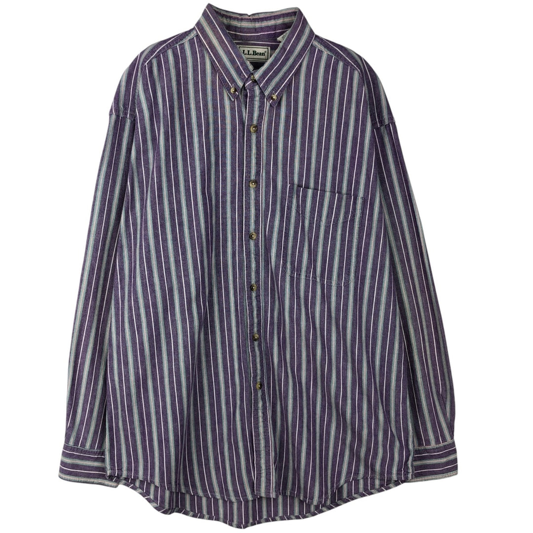 ~90'S LLBean Long-Sleeve Button-Down Striped Shirt, Made in Canada, Men's Size L (Equivalent), Vintage cotton purple type Vintage Second Hand