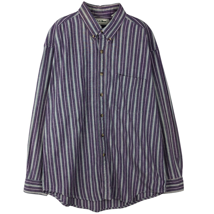 ~90'S LLBean Long-Sleeve Button-Down Striped Shirt, Made in Canada, Men's Size L (Equivalent), Vintage cotton purple type Vintage Second Hand