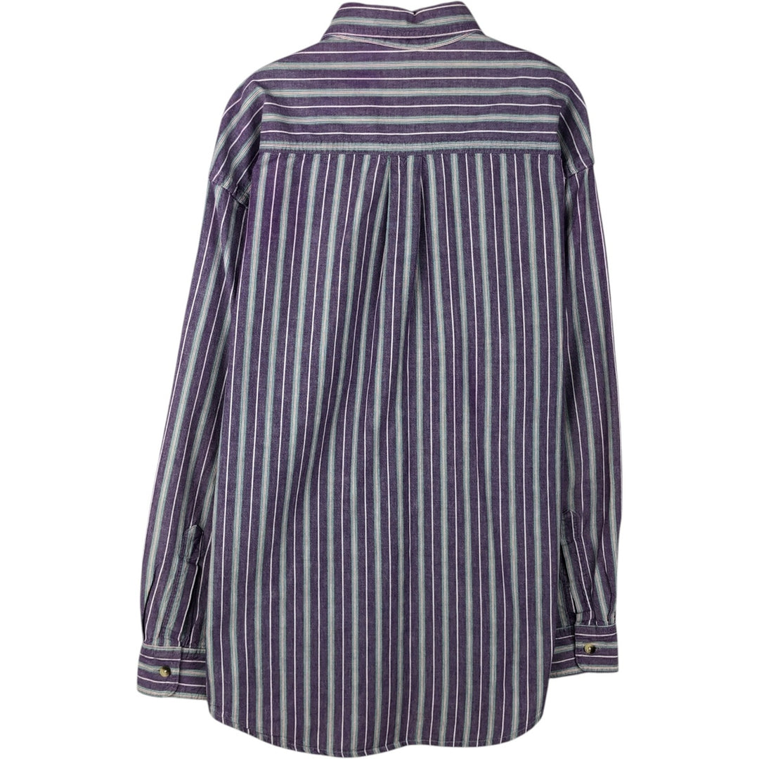 ~90'S LLBean Long-Sleeve Button-Down Striped Shirt, Made in Canada, Men's Size L (Equivalent), Vintage cotton purple type Vintage Second Hand