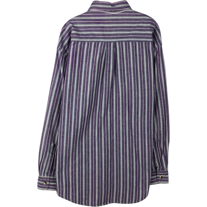 ~90'S LLBean Long-Sleeve Button-Down Striped Shirt, Made in Canada, Men's Size L (Equivalent), Vintage cotton purple type Vintage Second Hand