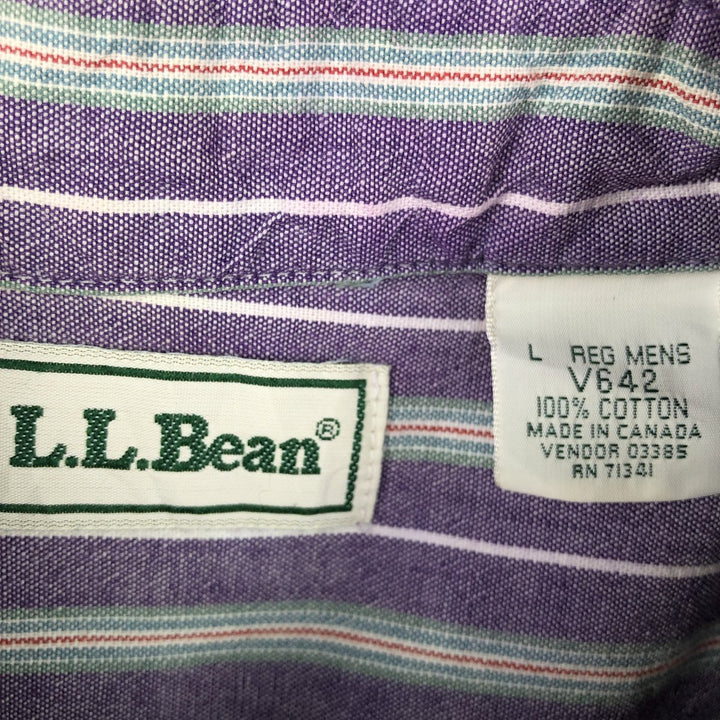 ~90'S LLBean Long-Sleeve Button-Down Striped Shirt, Made in Canada, Men's Size L (Equivalent), Vintage cotton purple type Vintage Second Hand