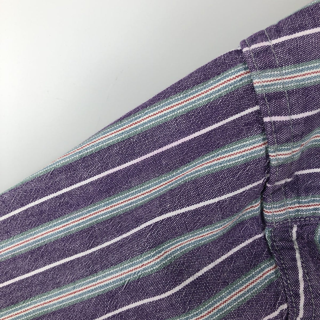 ~90'S LLBean Long-Sleeve Button-Down Striped Shirt, Made in Canada, Men's Size L (Equivalent), Vintage cotton purple type Vintage Second Hand