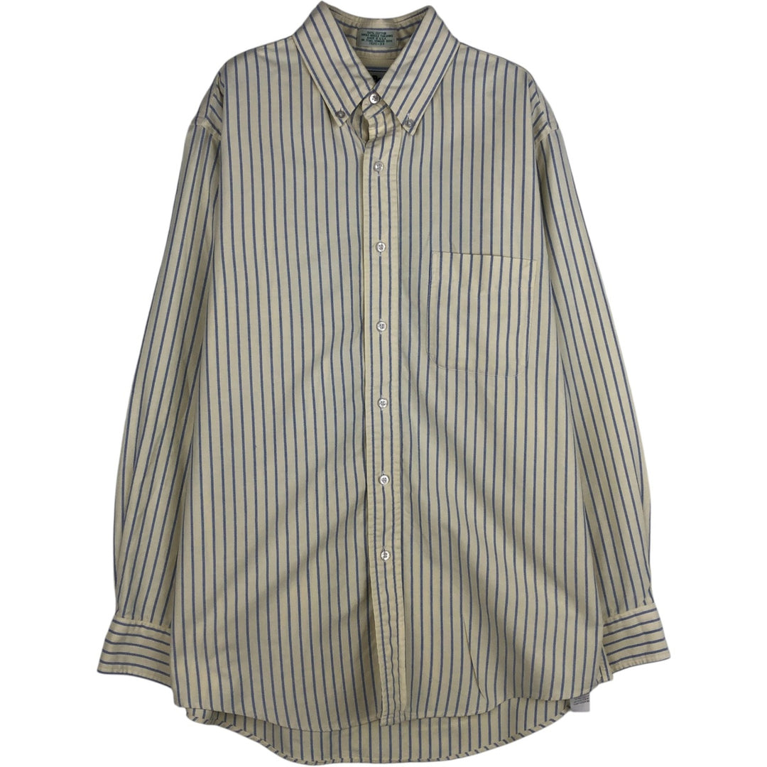 70s-80'S LL Bean Stripe Pattern Long-Sleeve Button-Down Stripe Shirt, Made in USA, Men's Size M (approx.), Vintage cotton ivory Vintage Second Hand