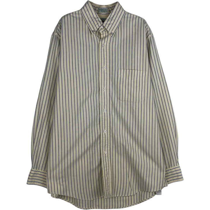 70s-80'S LL Bean Stripe Pattern Long-Sleeve Button-Down Stripe Shirt, Made in USA, Men's Size M (approx.), Vintage cotton ivory Vintage Second Hand