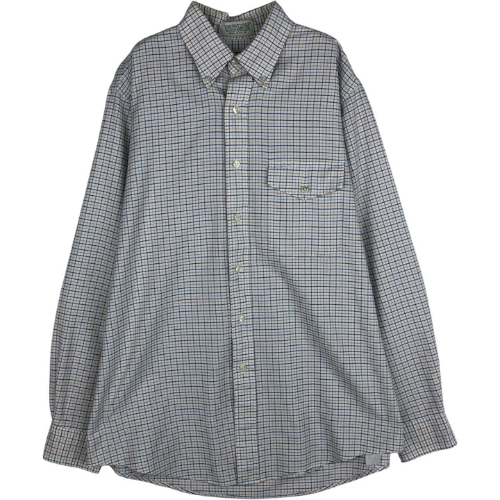 Vintage LLBean long-sleeved button-down check shirt from the 1990s, men's size L. cotton white type Vintage Second Hand