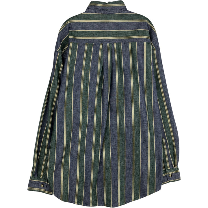 ~90'S LLBean Long-Sleeve Button-Down Striped Shirt, Made in Canada, Men's Size L (Equivalent), Vintage cotton navy blue type Vintage Second Hand