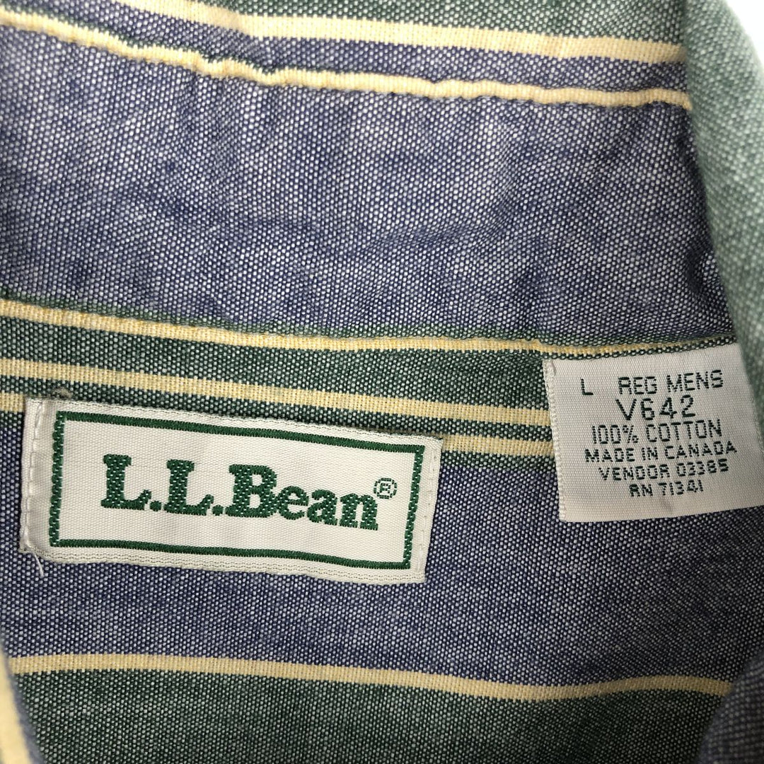 ~90'S LLBean Long-Sleeve Button-Down Striped Shirt, Made in Canada, Men's Size L (Equivalent), Vintage cotton navy blue type Vintage Second Hand
