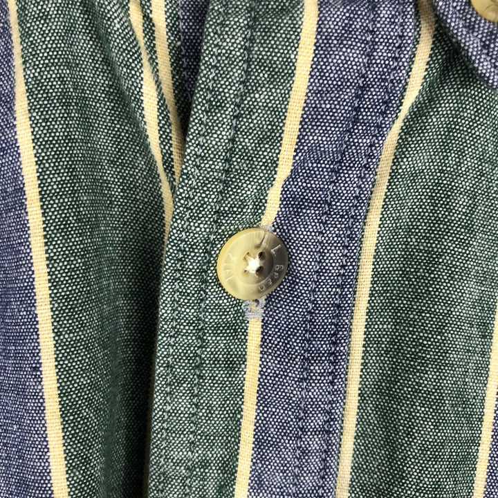 ~90'S LLBean Long-Sleeve Button-Down Striped Shirt, Made in Canada, Men's Size L (Equivalent), Vintage cotton navy blue type Vintage Second Hand