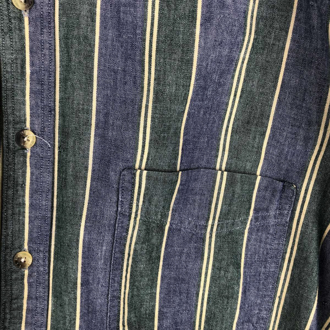 ~90'S LLBean Long-Sleeve Button-Down Striped Shirt, Made in Canada, Men's Size L (Equivalent), Vintage cotton navy blue type Vintage Second Hand