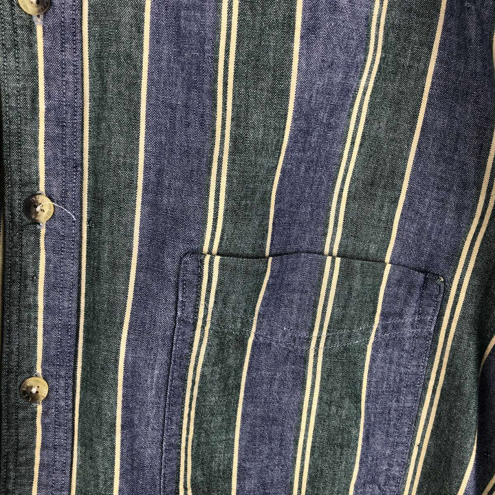 ~90'S LLBean Long-Sleeve Button-Down Striped Shirt, Made in Canada, Men's Size L (Equivalent), Vintage cotton navy blue type Vintage Second Hand
