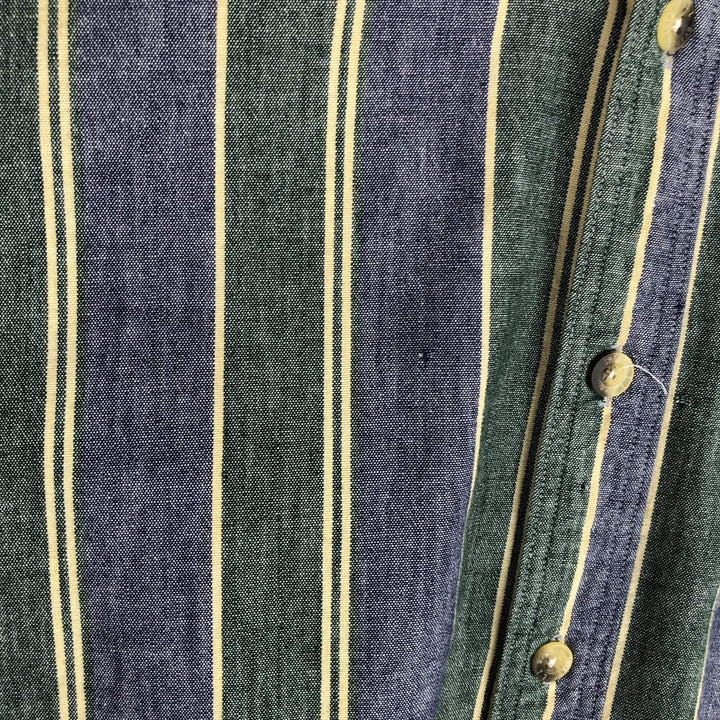 ~90'S LLBean Long-Sleeve Button-Down Striped Shirt, Made in Canada, Men's Size L (Equivalent), Vintage cotton navy blue type Vintage Second Hand