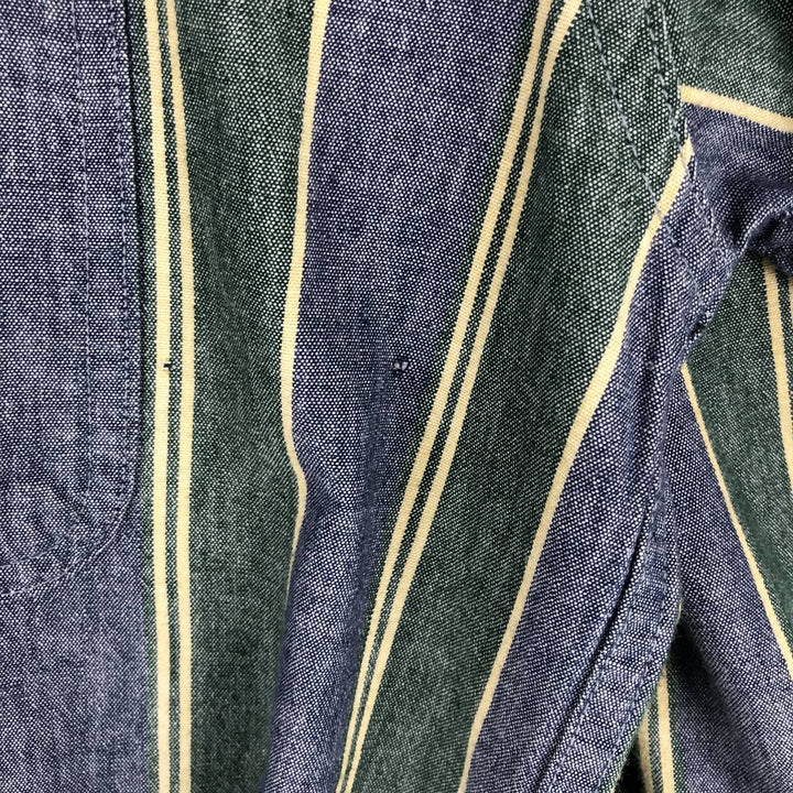 ~90'S LLBean Long-Sleeve Button-Down Striped Shirt, Made in Canada, Men's Size L (Equivalent), Vintage cotton navy blue type Vintage Second Hand