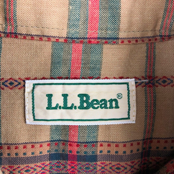 Vintage LLBean long-sleeved button-down check shirt from the 1990s, men's size M. cotton beige type brown Vintage Second Hand