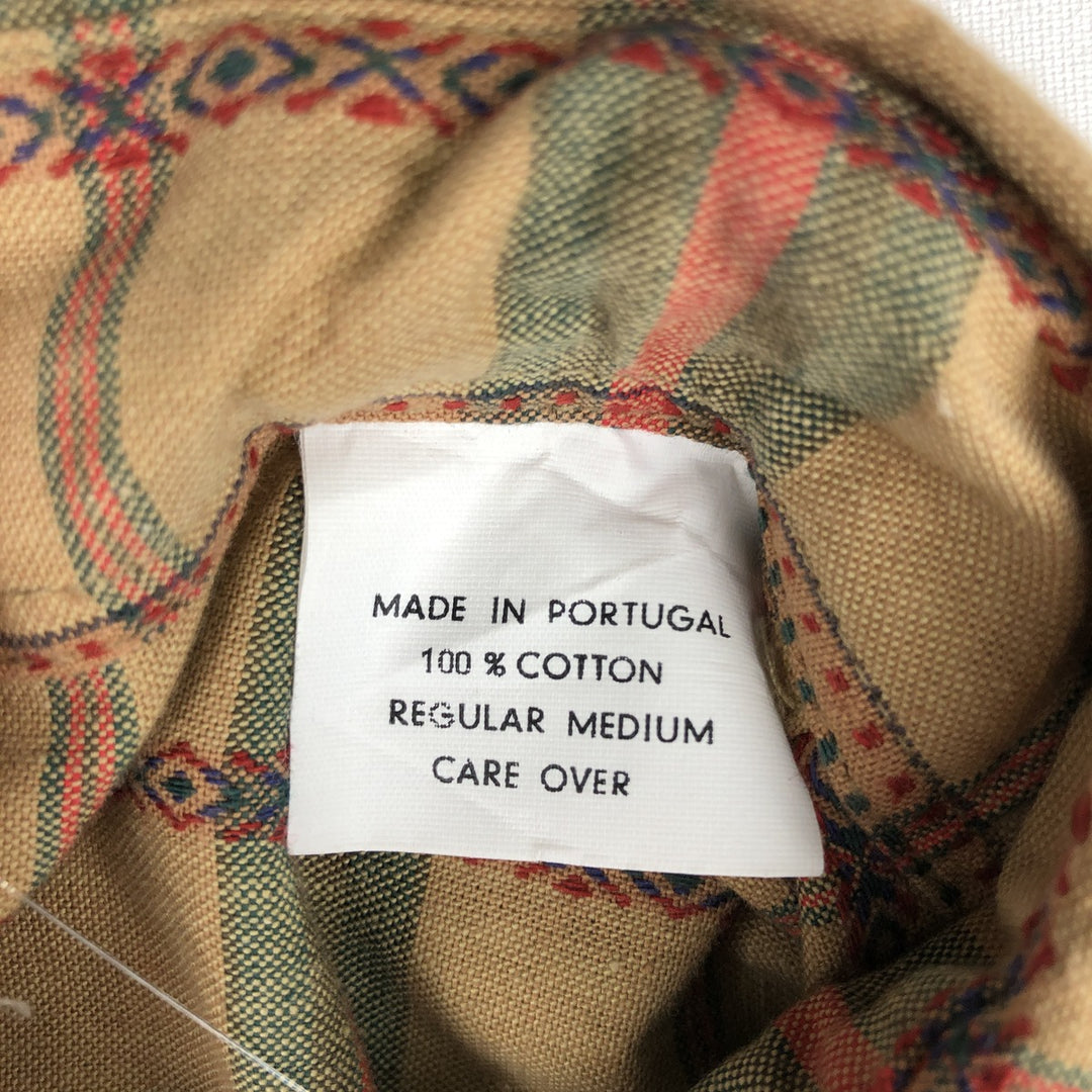 Vintage LLBean long-sleeved button-down check shirt from the 1990s, men's size M. cotton beige type brown Vintage Second Hand
