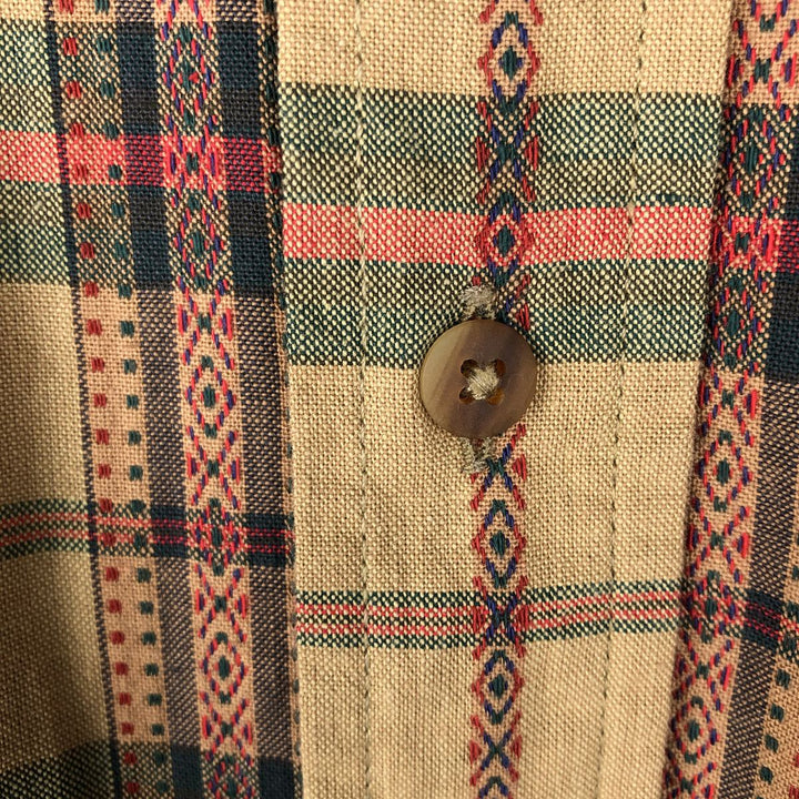 Vintage LLBean long-sleeved button-down check shirt from the 1990s, men's size M. cotton beige type brown Vintage Second Hand