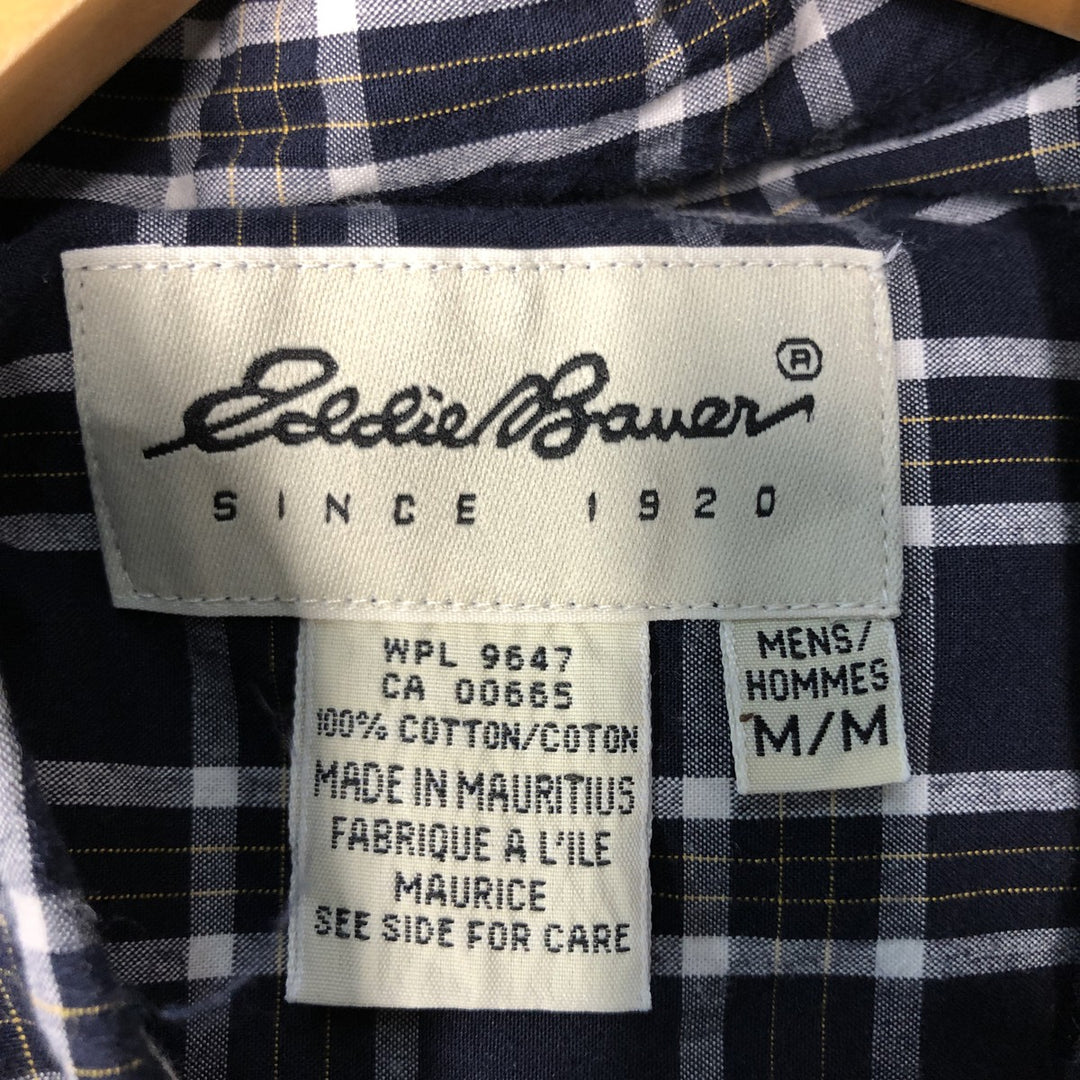 Eddie Bauer Long Sleeve Button-Down Check Shirt, Men's Size M cotton navy blue type Vintage Second Hand