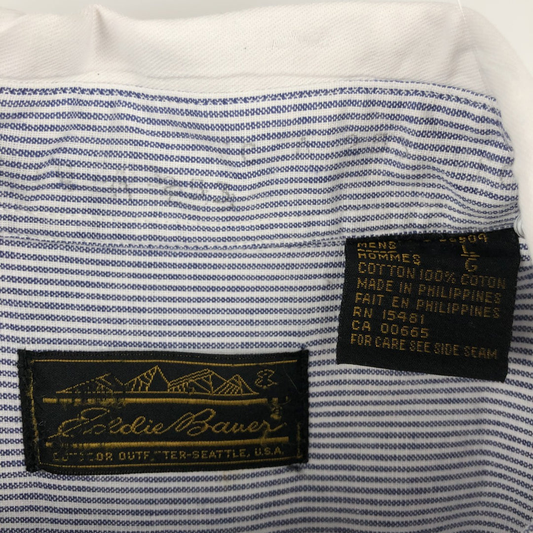 1990'S Eddie Bauer Black Tag Regular Collar Stripe Pattern Long Sleeve Cotton Stripe Shirt Men's Size L (Equivalent) Vintage cotton navy blue type Vintage Second Hand