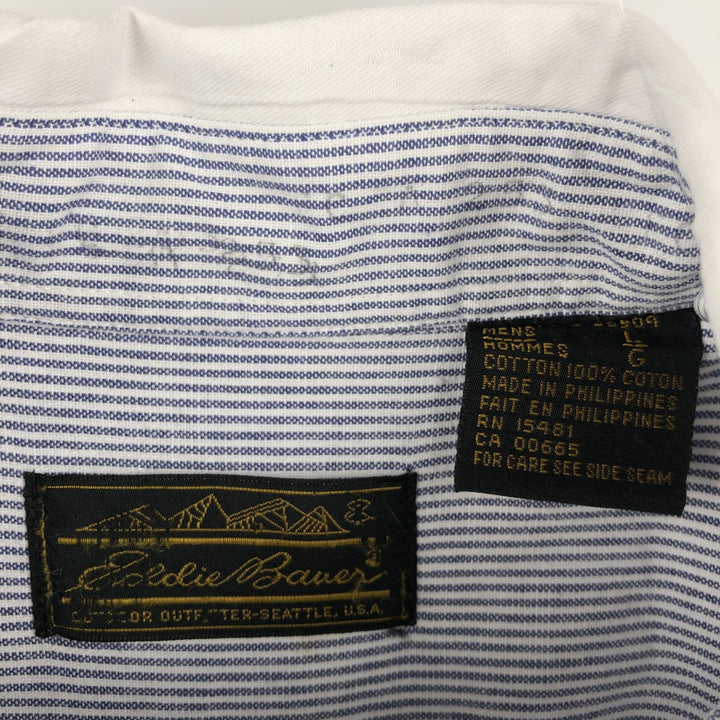 1990'S Eddie Bauer Black Tag Regular Collar Stripe Pattern Long Sleeve Cotton Stripe Shirt Men's Size L (Equivalent) Vintage cotton navy blue type Vintage Second Hand