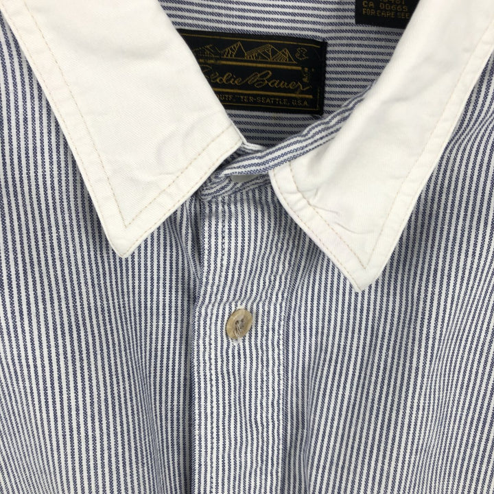 1990'S Eddie Bauer Black Tag Regular Collar Stripe Pattern Long Sleeve Cotton Stripe Shirt Men's Size L (Equivalent) Vintage cotton navy blue type Vintage Second Hand
