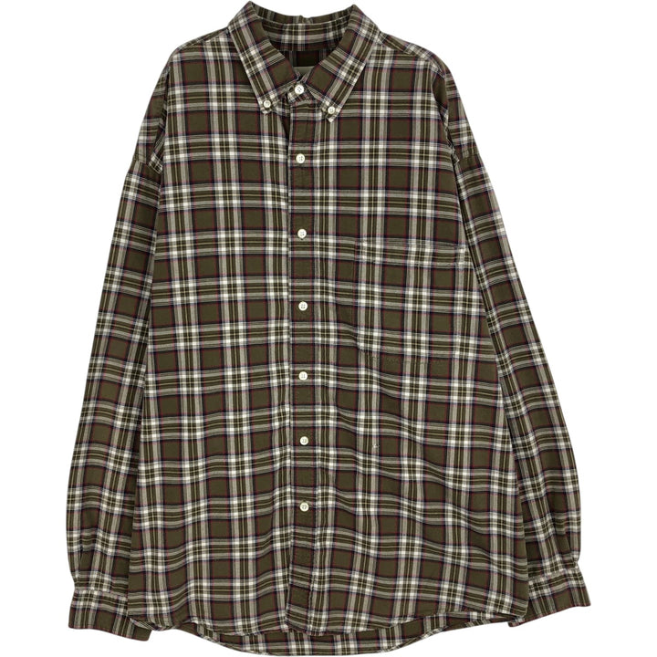 Eddie Bauer Long Sleeve Button-Down Check Shirt, Men's XL cotton Khaki type Vintage Second Hand