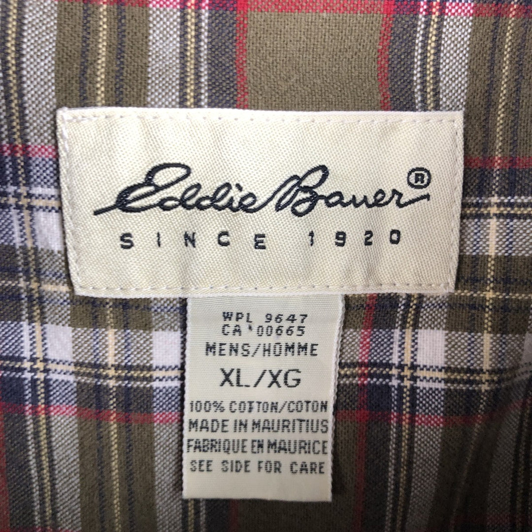 Eddie Bauer Long Sleeve Button-Down Check Shirt, Men's XL cotton Khaki type Vintage Second Hand