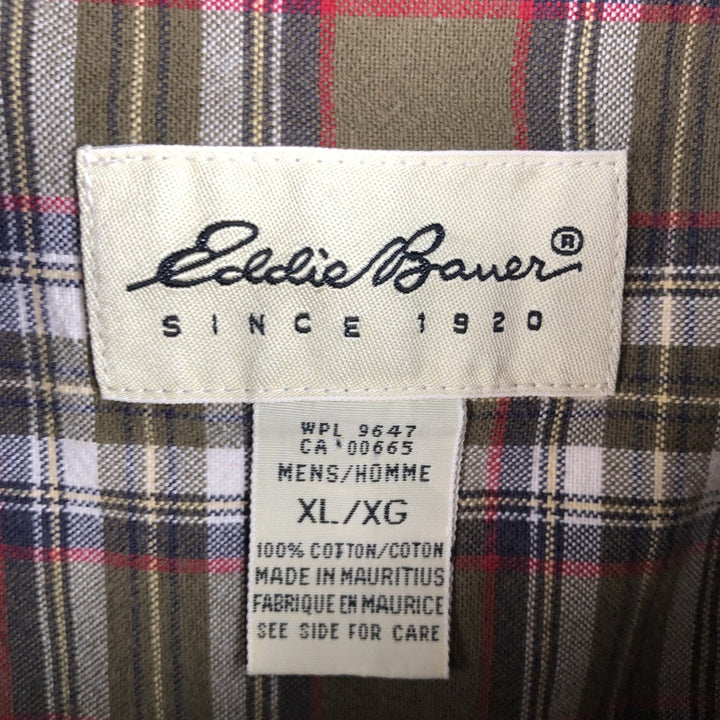 Eddie Bauer Long Sleeve Button-Down Check Shirt, Men's XL cotton Khaki type Vintage Second Hand