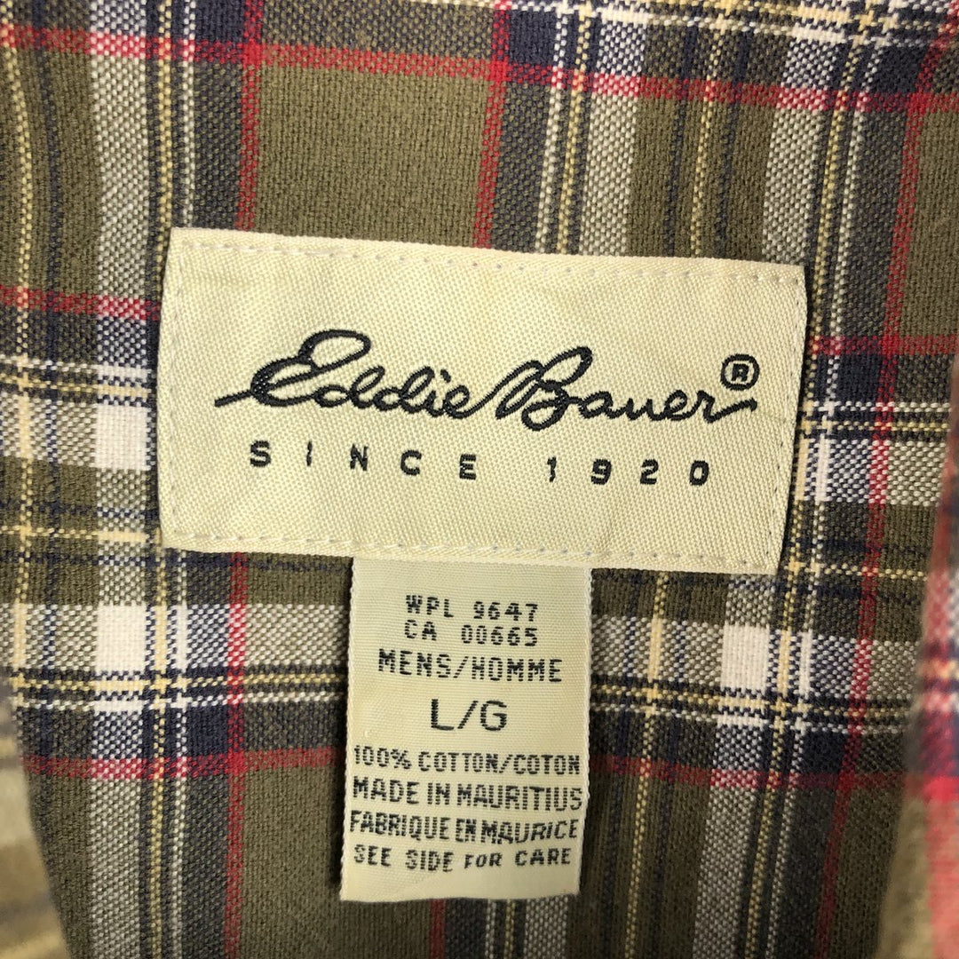 Eddie Bauer Long Sleeve Button-Down Check Shirt, Men's Size L cotton Khaki type Vintage Second Hand