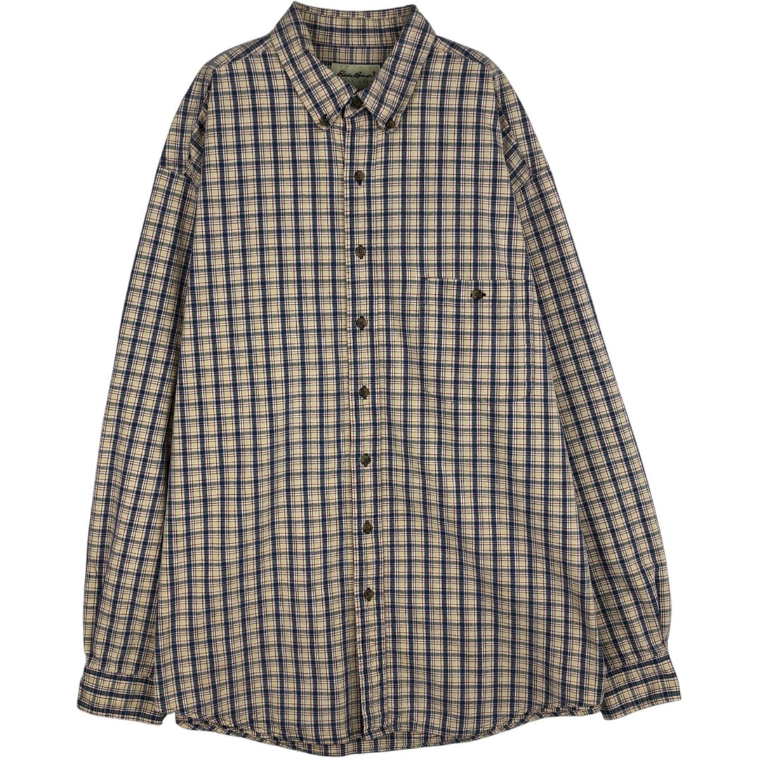 Eddie Bauer Long Sleeve Button-Down Check Shirt, Men's XL cotton yellow type Vintage Second Hand