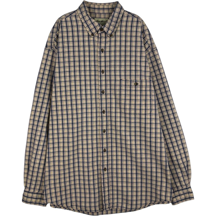 Eddie Bauer Long Sleeve Button-Down Check Shirt, Men's XL cotton yellow type Vintage Second Hand