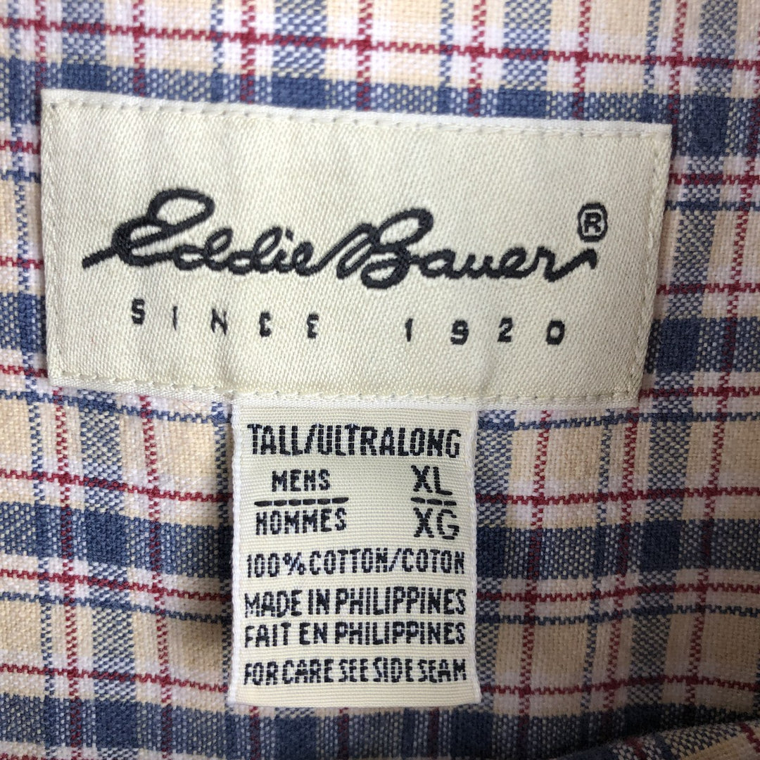 Eddie Bauer Long Sleeve Button-Down Check Shirt, Men's XL cotton yellow type Vintage Second Hand