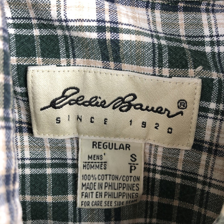 Eddie Bauer Long-Sleeve Cotton Check Shirt, Men's Size S (approx.) cotton green type Vintage Second Hand