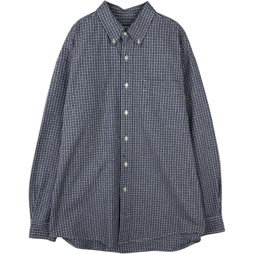 Eddie Bauer long-sleeved button-down check shirt, men's size L (approx.), vintage. cotton navy blue type Vintage Second Hand