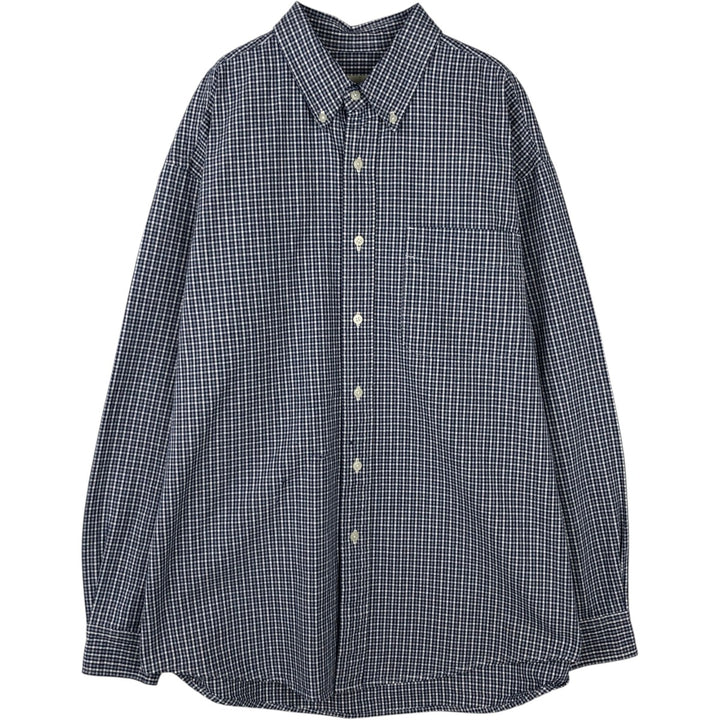 Eddie Bauer long-sleeved button-down check shirt, men's size L (approx.), vintage. cotton navy blue type Vintage Second Hand
