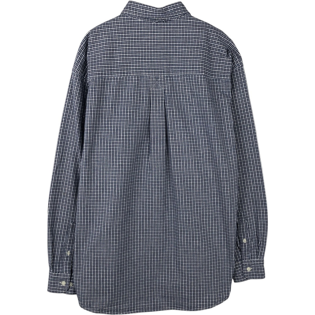 Eddie Bauer long-sleeved button-down check shirt, men's size L (approx.), vintage. cotton navy blue type Vintage Second Hand