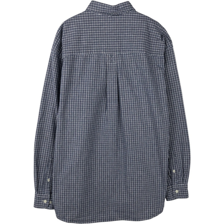 Eddie Bauer long-sleeved button-down check shirt, men's size L (approx.), vintage. cotton navy blue type Vintage Second Hand