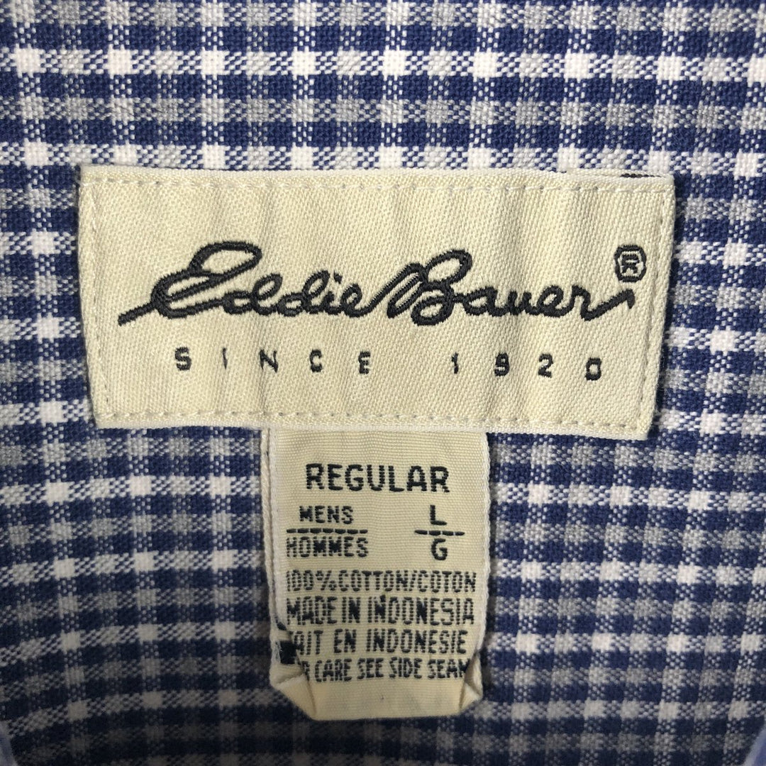 Eddie Bauer long-sleeved button-down check shirt, men's size L (approx.), vintage. cotton navy blue type Vintage Second Hand