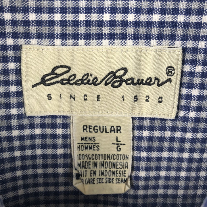 Eddie Bauer long-sleeved button-down check shirt, men's size L (approx.), vintage. cotton navy blue type Vintage Second Hand