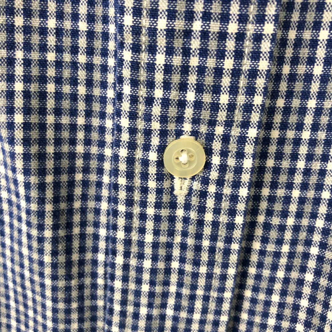 Eddie Bauer long-sleeved button-down check shirt, men's size L (approx.), vintage. cotton navy blue type Vintage Second Hand