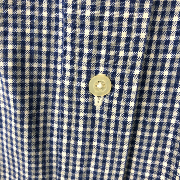 Eddie Bauer long-sleeved button-down check shirt, men's size L (approx.), vintage. cotton navy blue type Vintage Second Hand