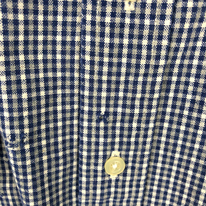Eddie Bauer long-sleeved button-down check shirt, men's size L (approx.), vintage. cotton navy blue type Vintage Second Hand